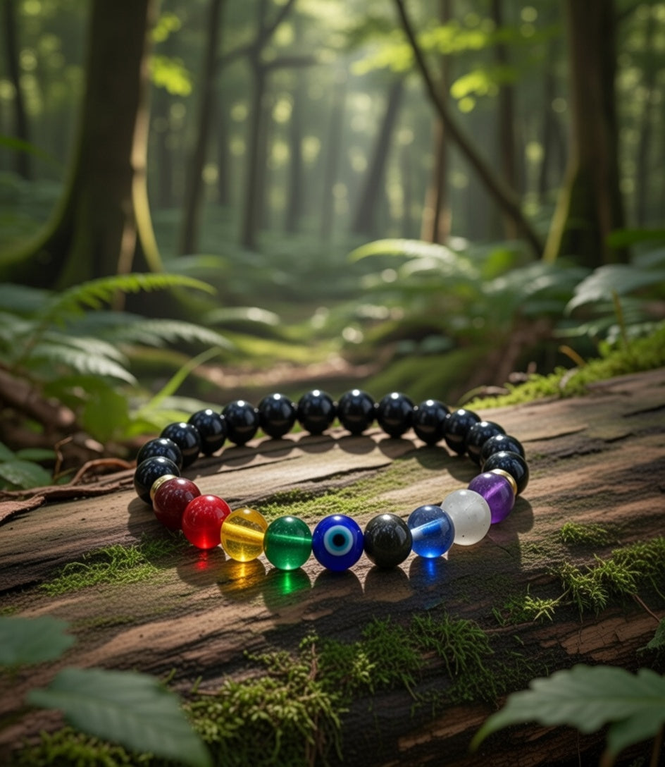 Super 9 Chakra Healing Bracelet with Pyrite & Evil Eye
